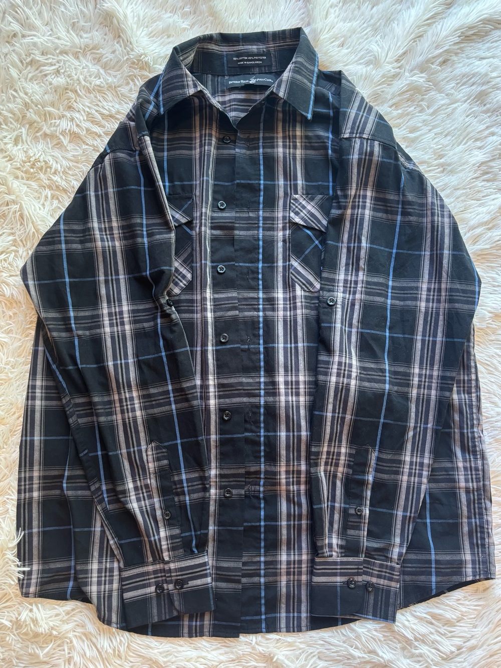 Beverly Hills Polo Club Black Plaid Button-Front Shirt Jacket